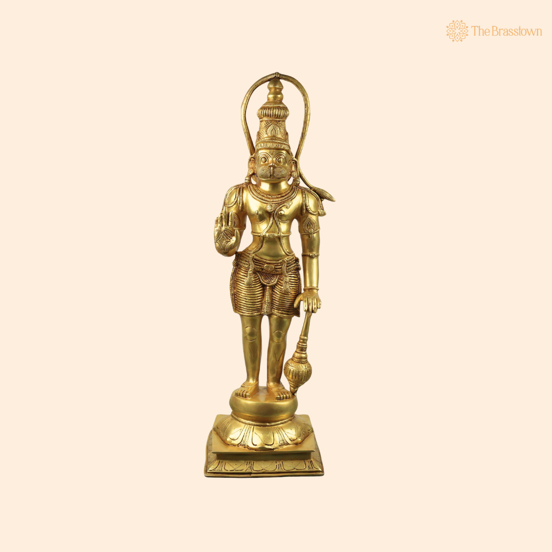 Brass Hanuman Idol – Bajrangbali / Anjaneya / Bajrangbali Sankatmochan Anjaneya / Ram Bhakt Murti for Puja, Home Mandir &amp; Spiritual Décor 27.5 Inch