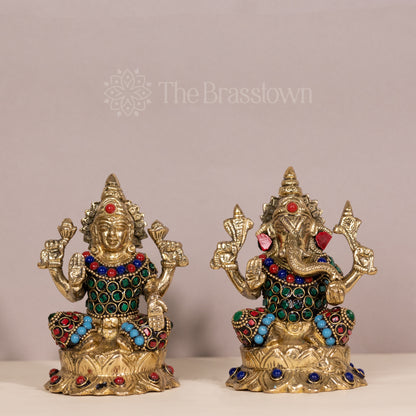 Brass Lakshmi and Ganesha Statue Set