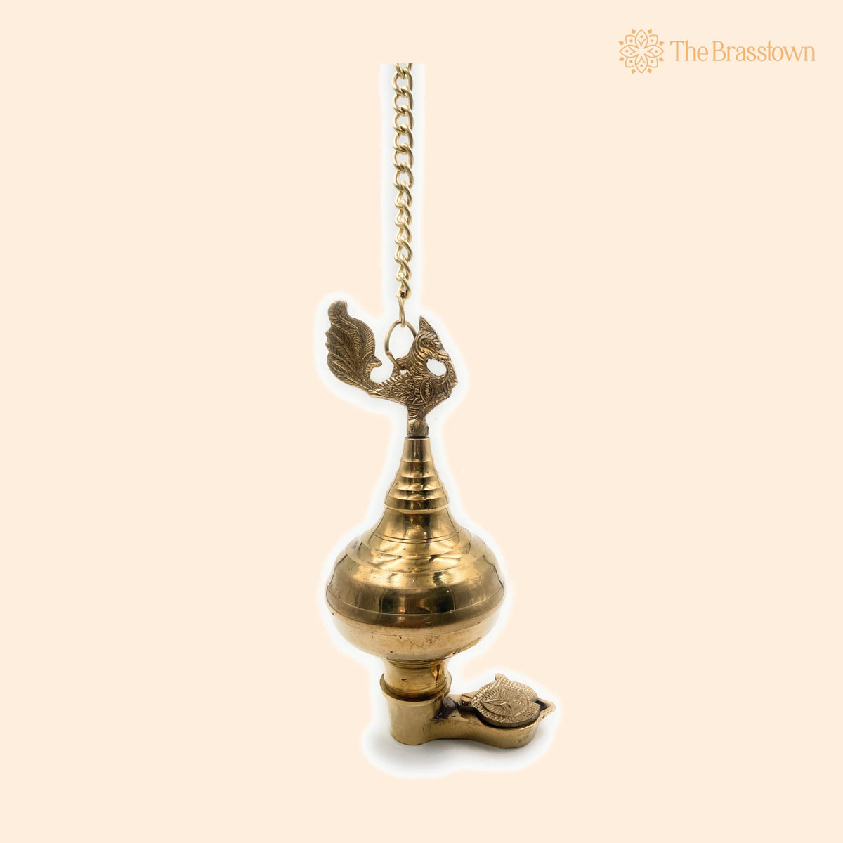 Handcrafted Brass Hanging Pooja Lamp Diya – Traditional Peetal Pittal Pitala Ceiling Lantern for Lakshmi, Saraswati 9.5 Inch 1