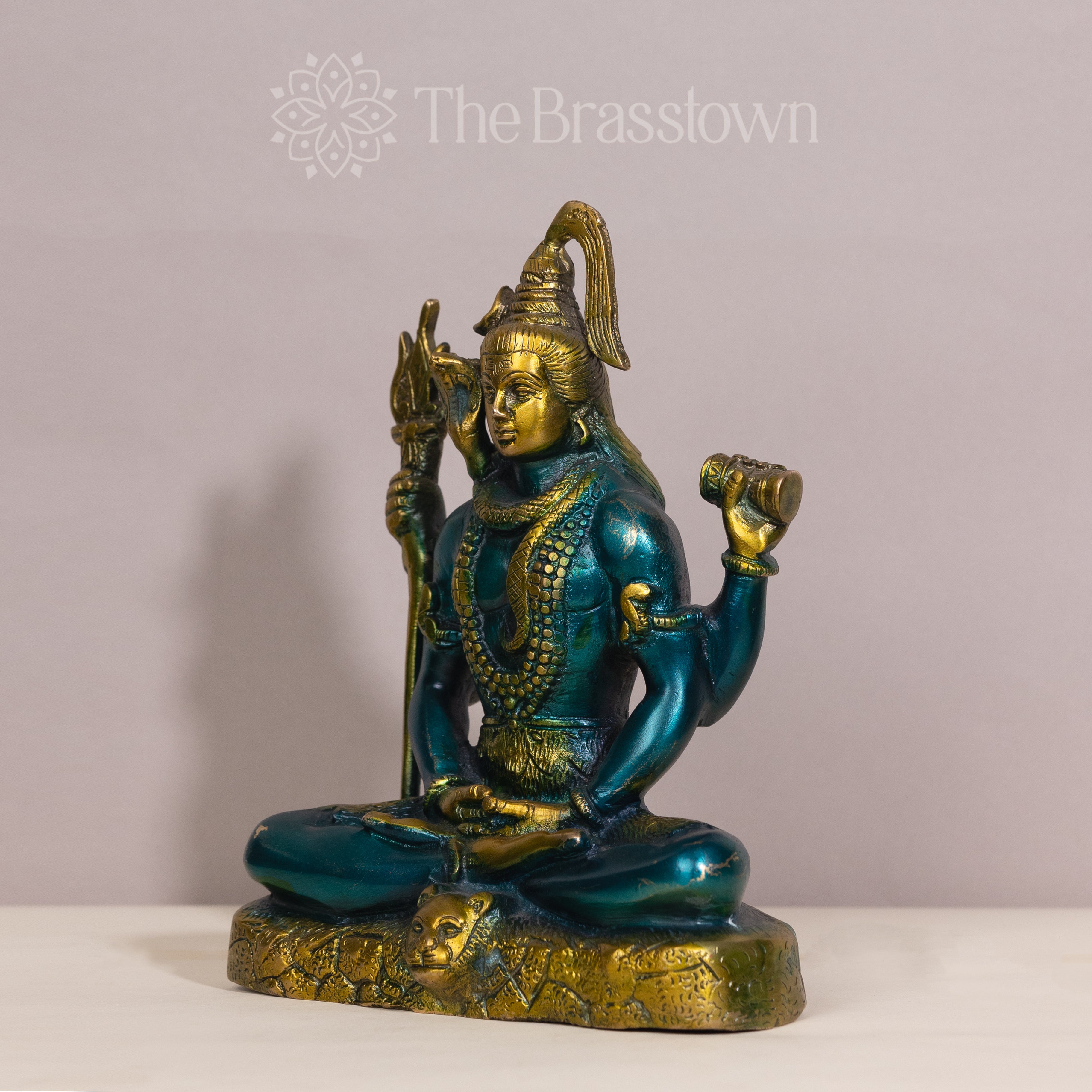 Brass Lord Shiva Statue in Blue and Gold