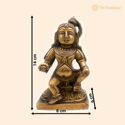 Brass Bal Gopal Krishna Idol – Laddu Gopal Murti, Makhan Chor Navneet Chora Statue, Handcrafted Pital Kanha Sculpture for Pooja 5.5 Inch 1
