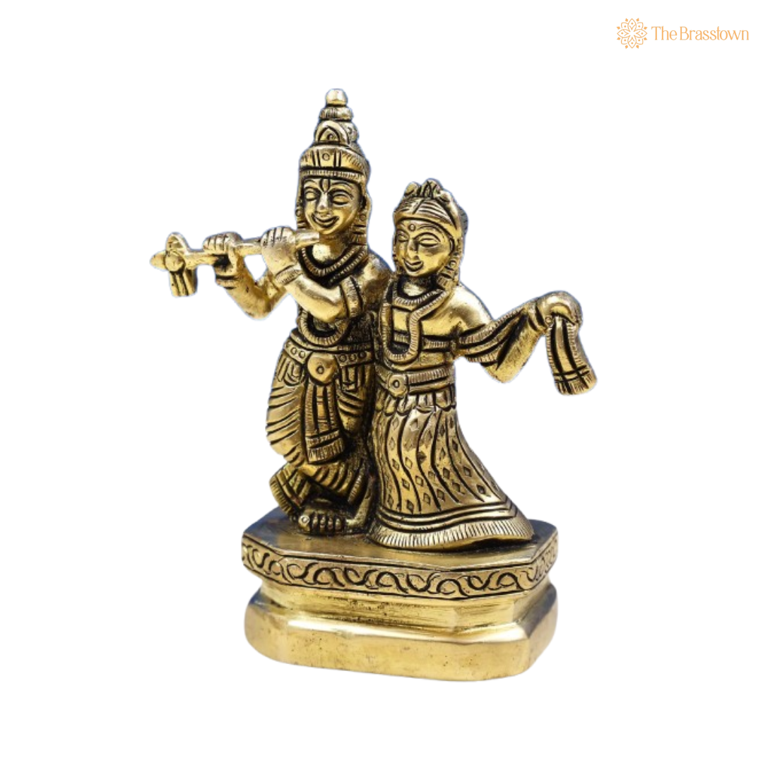 Brass Lord Krishna and Radha Dancing Idol 4 Inch