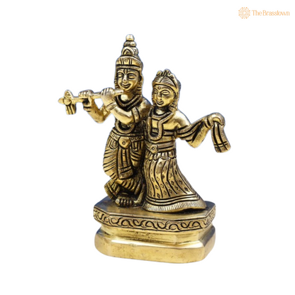 Brass Lord Krishna and Radha Dancing Idol 4 Inch