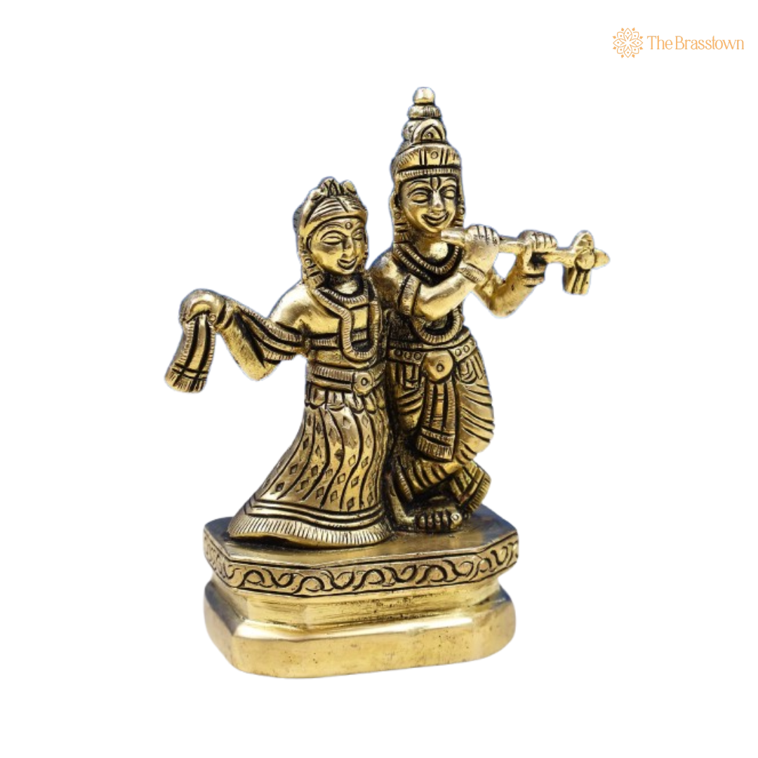 Brass Lord Krishna and Radha Dancing Idol 4 Inch