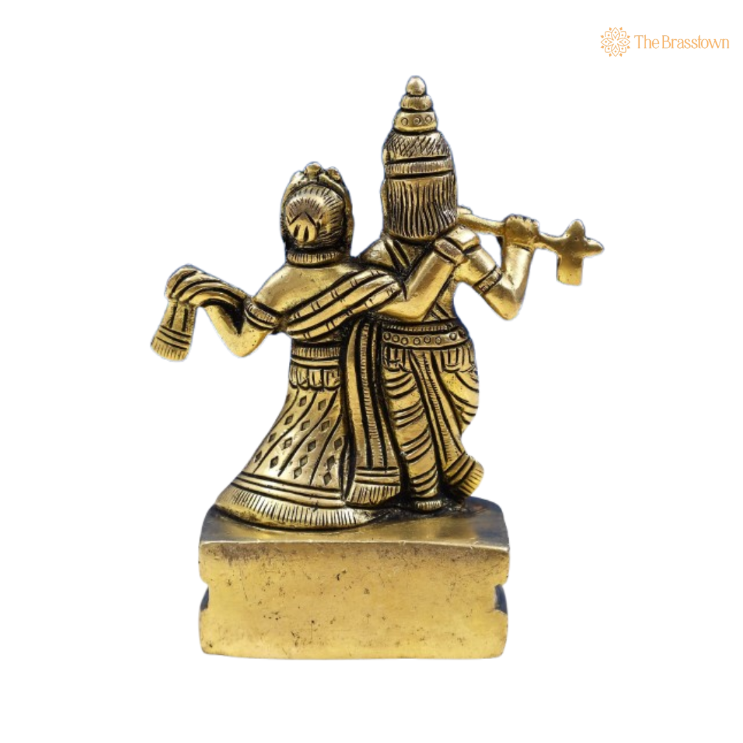 Brass Lord Krishna and Radha Dancing Idol 4 Inch