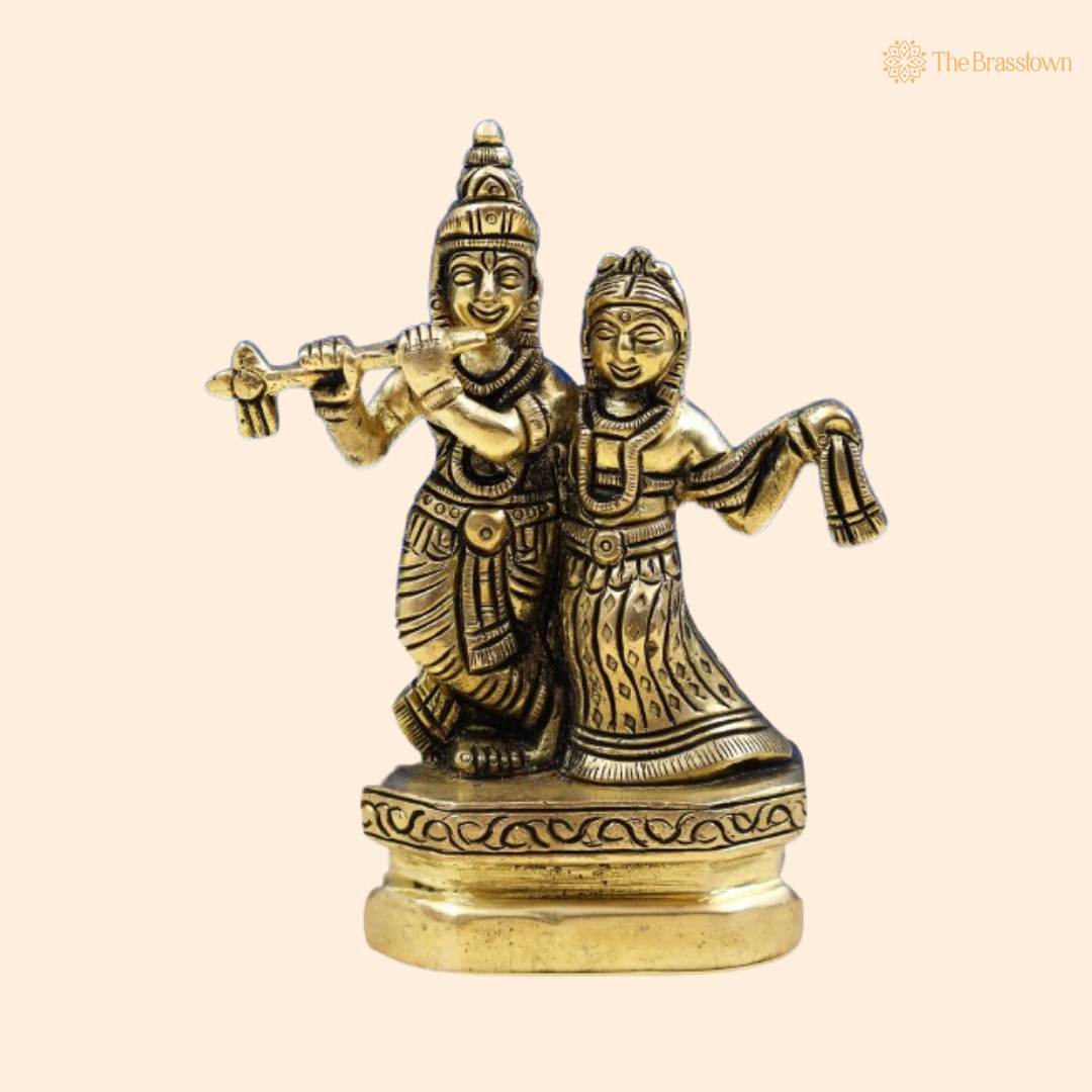 Brass Lord Krishna and Radha Dancing Idol 4 Inch