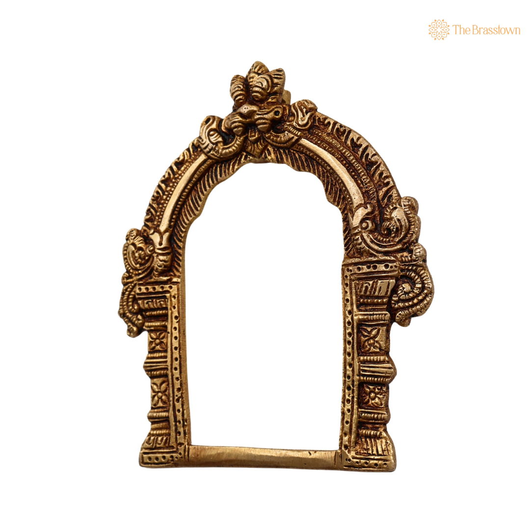 Brass Prabhavali Frame Arch 6 Inch side view – antique finish detail