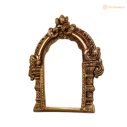 Brass Prabhavali Frame Arch 6 Inch side view – antique finish detail