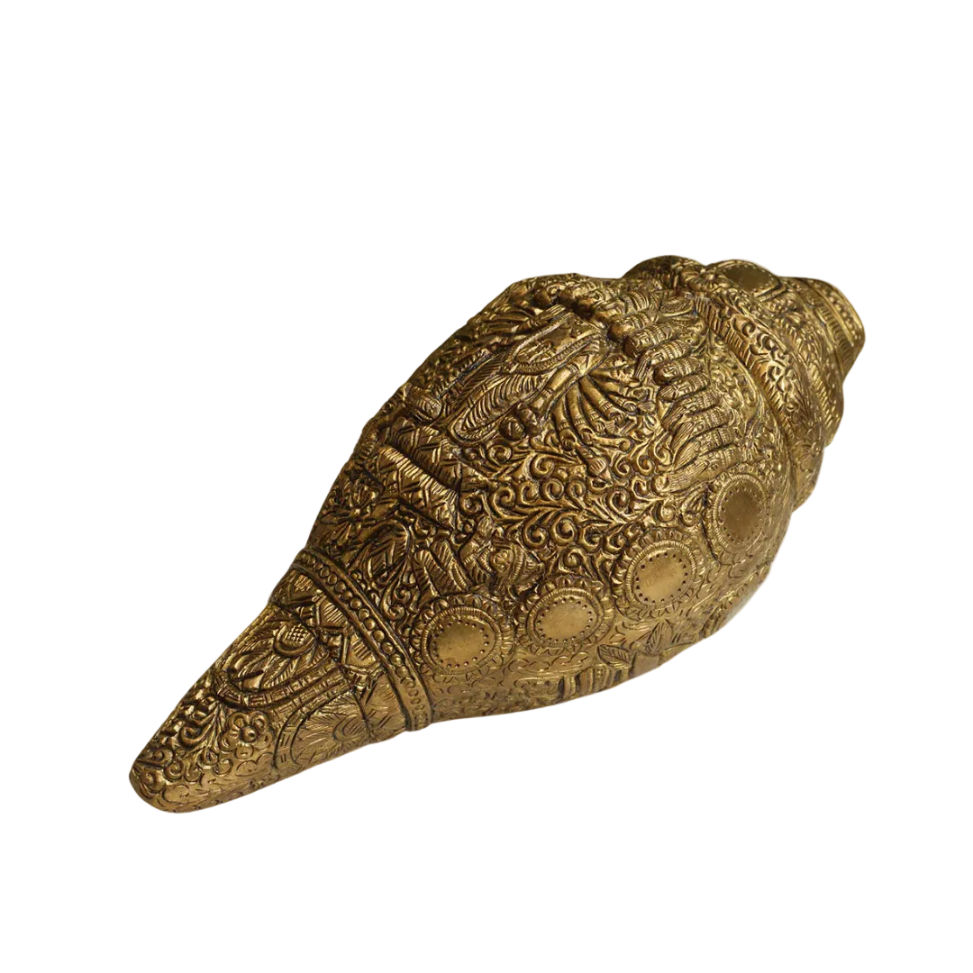 Handcrafted Brass Ganesha Shank 9.5 Inch side view – antique finish detail