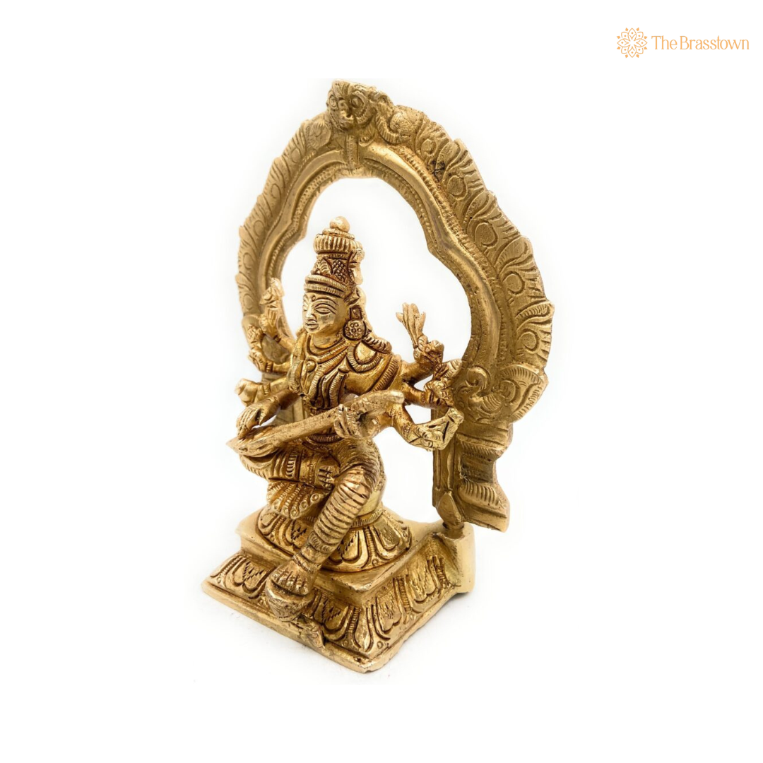 Brass Raj Matangi Devi Idol 6.5 Inch side view – antique finish detail