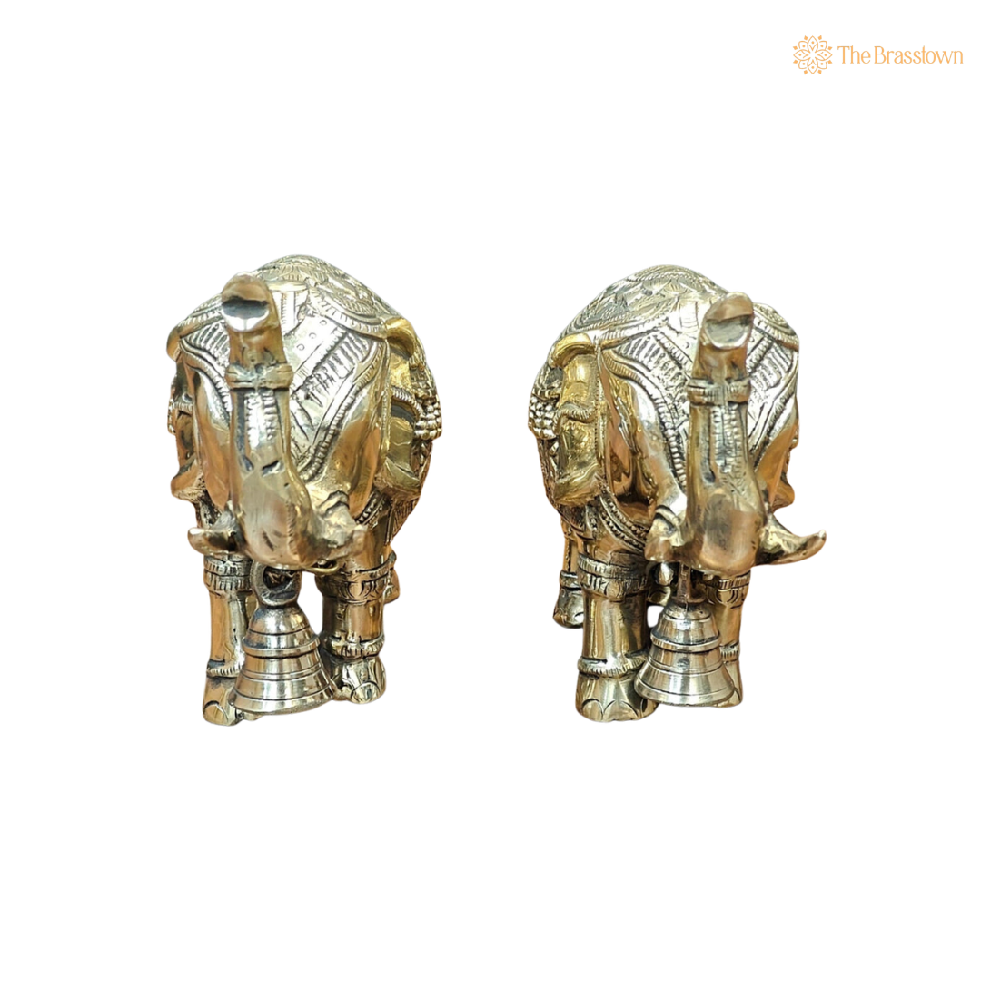 Brass Elephant Pair Showpiece 4 Inch side view – antique finish detail