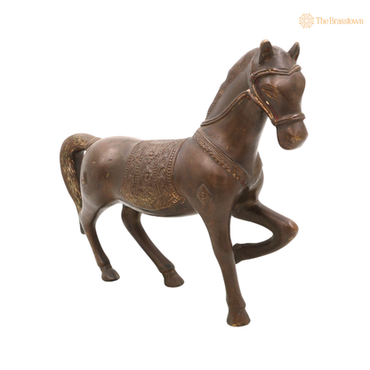 Premium Handcrafted Brass Horse Idol 12 Inch side view – antique finish detail