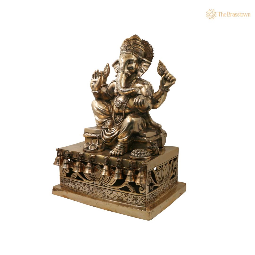 Brass Ganesha Idol – Traditional Chola Style Ganapati Vinayaka Murti for Pooja, Home Mandir, Décor &amp; Gifting 21 Inch