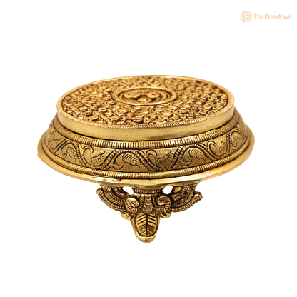 Handcrafted Brass Round Pooja Chowki Bajot – Circular Idol Display Stand for Home Mandir &amp; Puja Setup 3 Inch