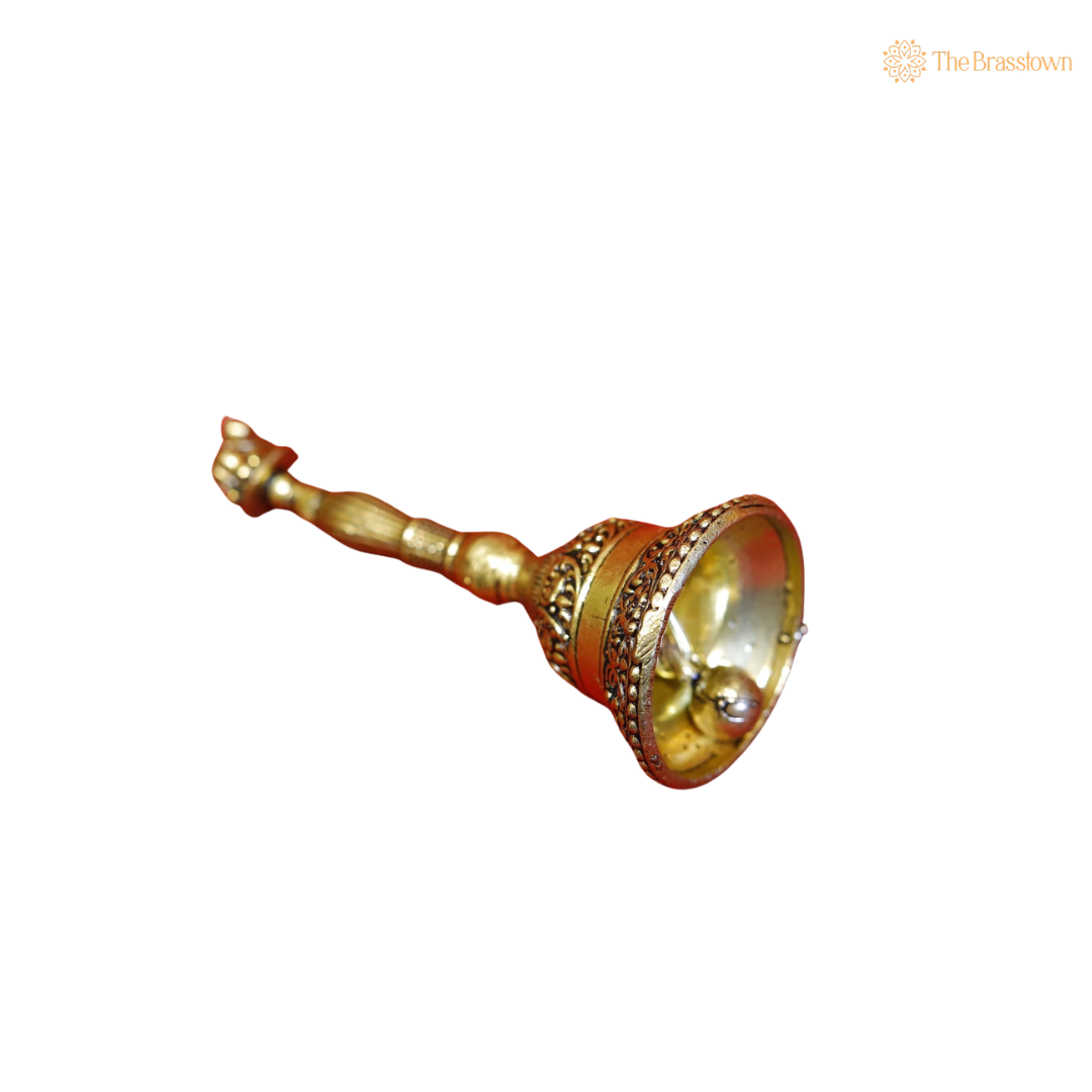 Brass Nandi Ghanti 5 Inch side view – antique finish detail