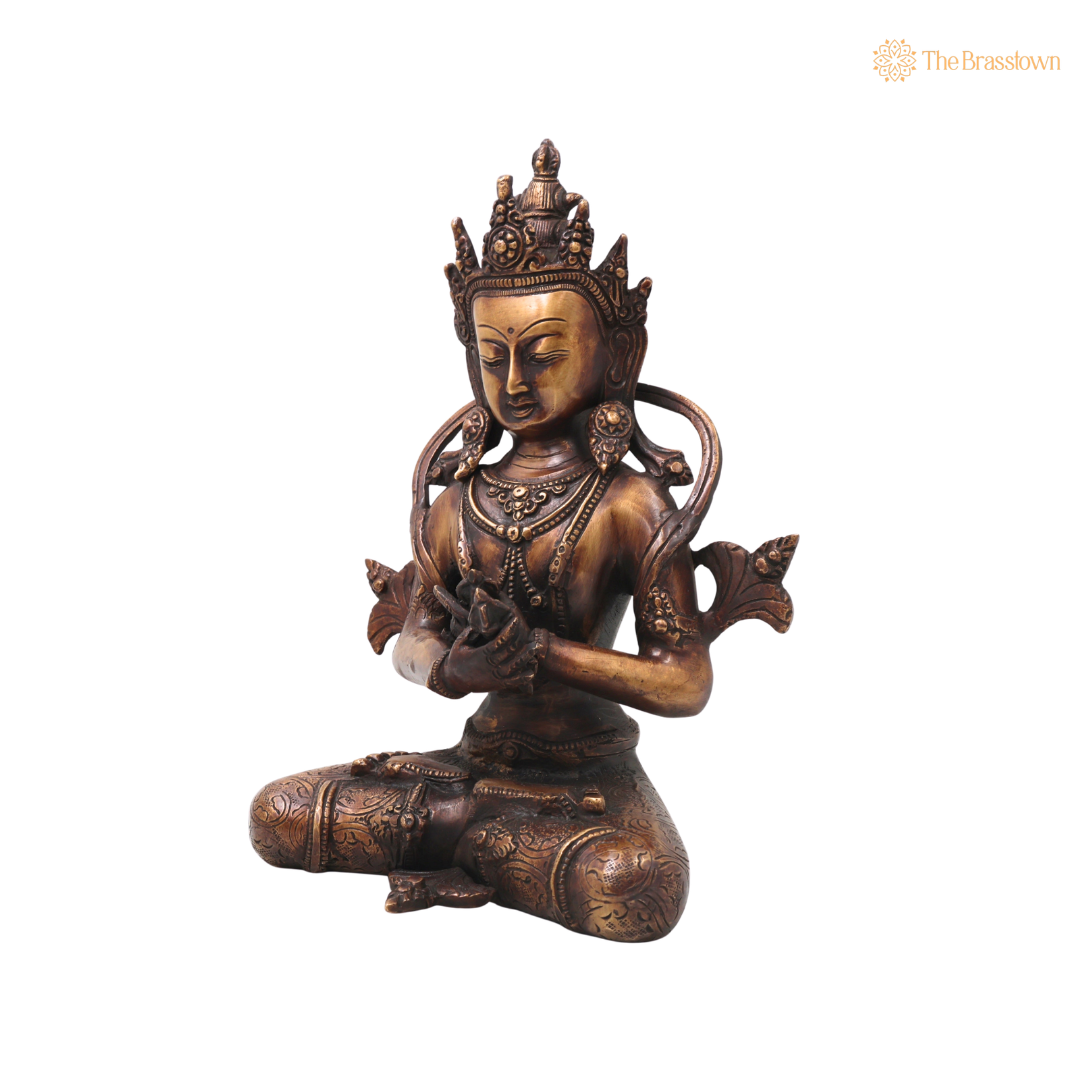 Brass Vajradhara Gautama Buddha Idol – Handcrafted Buddha Ajita Bodhisattva Murti for Pooja, Home Décor &amp; Spiritual Gifting 11 Inch