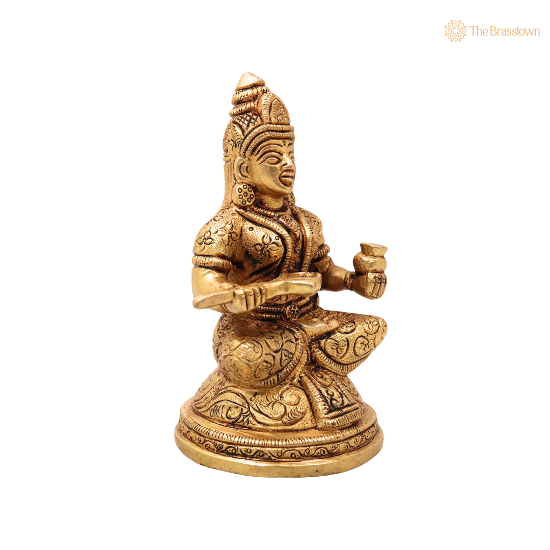 Brass Annapurneshwari Annapurna Devi Idol – Annapoornā Mata Murti for Pooja &amp; Kitchen Temple 6 Inch