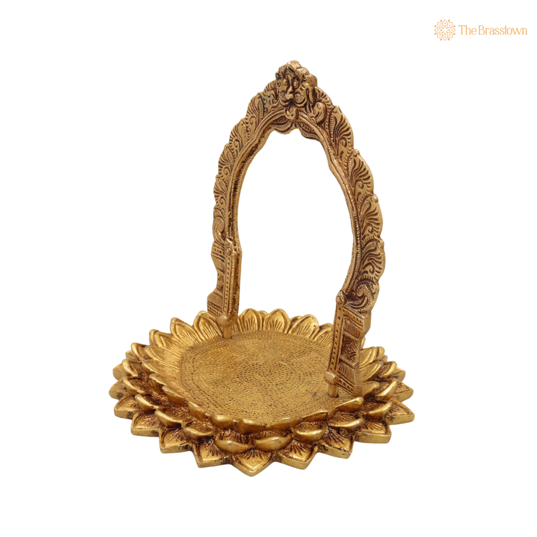 Brass Lotus Singhasan Chowki with 8 Inch side view – antique finish detail