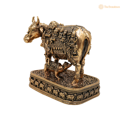 Brass Kamadhenu Idol 4.5 Inch side view – antique finish detail