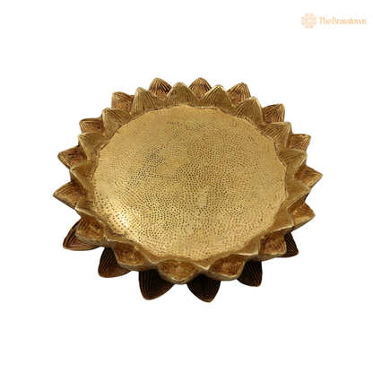 Handcrafted Brass Lotus Shaped Pooja Chowki – Sacred Plate/Stand for Kalash &amp; Deity Idol 2 Inch