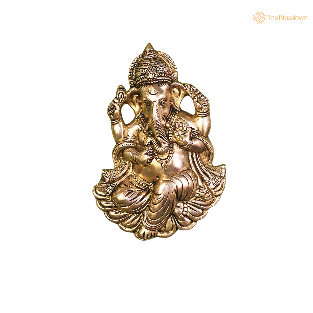 Handcrafted Brass Ganesha Face for 10 Inch side view – antique finish detail