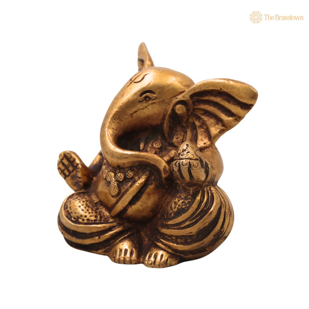 Handcrafted Traditional Brass Long Neck Ganesha Idol –Handcrafted Traditional Chola Style Ganapati Vinayaka Murti for Pooja, Home Mandir, Décor &amp; Gifting 3 Inch