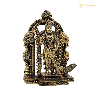 Brass Murugan Subramanya Kartikeya Idol – Fine Golden Finish for Puja &amp; Home Mandir 4.5 Inch
