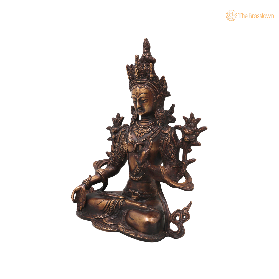 Handcrafted Brass White Tara Devi Idol – Handcrafted Traditional Unique Chola Style Tara Maa Murti for Pooja, Home Mandir, Spiritual Décor &amp; Gifting 11 Inch