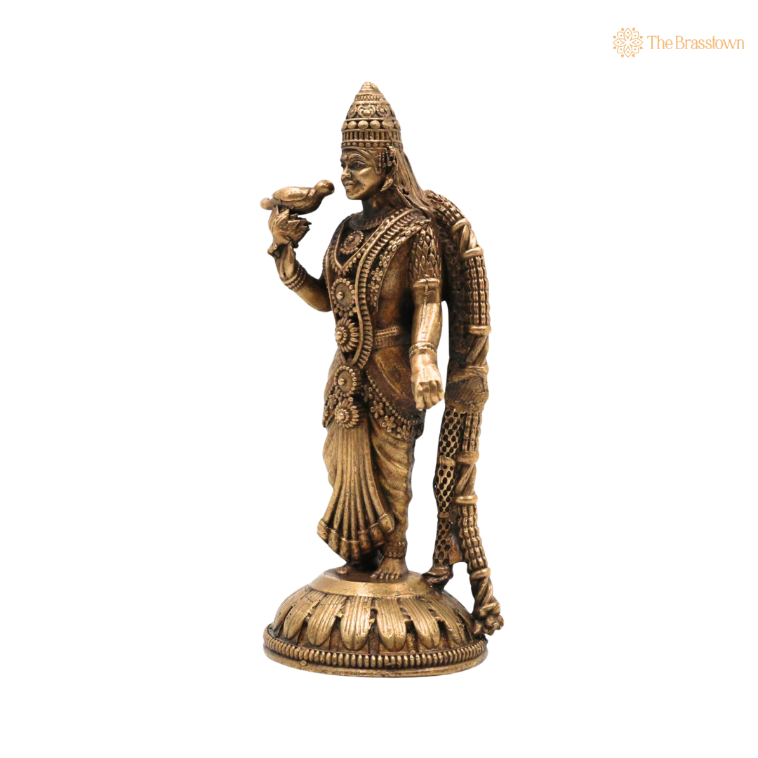 Brass Meenakshi Idol 3.5 Inch side view – antique finish detail