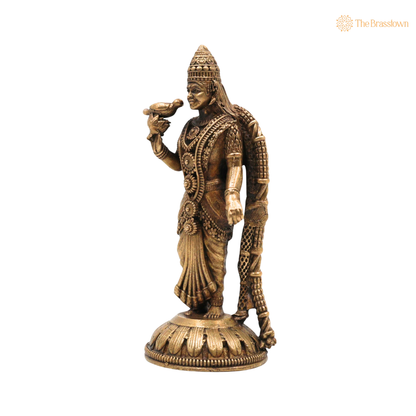 Brass Meenakshi Idol 3.5 Inch side view – antique finish detail