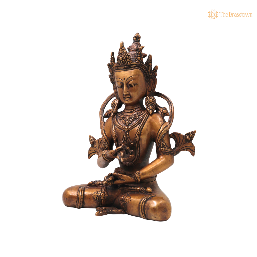 Brass Vajrasattva Idol Statue – Handcrafted Dorje Sempa Buddhist Murti for Pooja, Meditation, Home Décor &amp; Spiritual Gifting 11 Inch