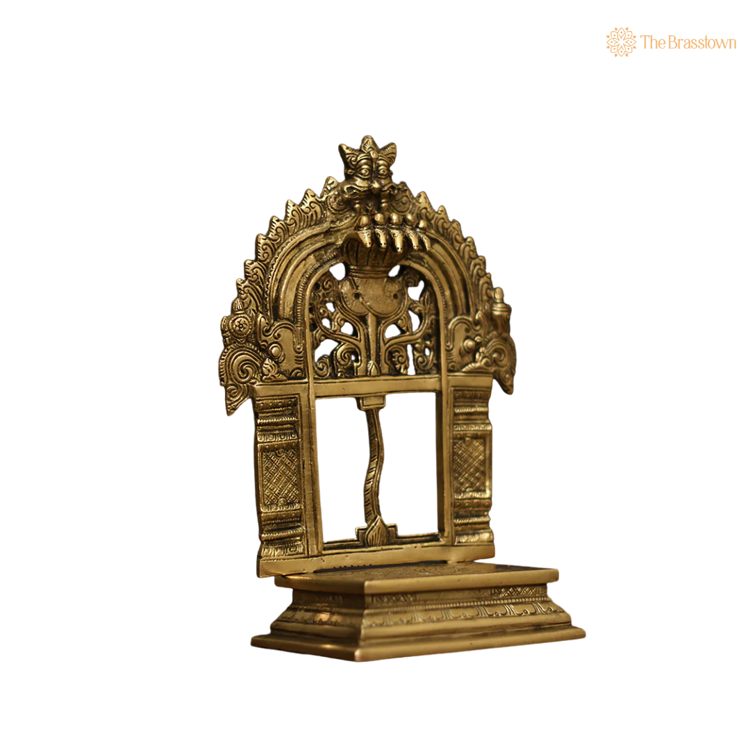 Handcrafted Brass Singhasan Jali Frame 9 Inch side view – antique finish detail