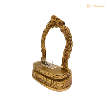 Traditional Brass Singhasan Chowki With Prabhavali – Singhasan Stand for Idols &amp; Home Temple Pooja 9 Inch