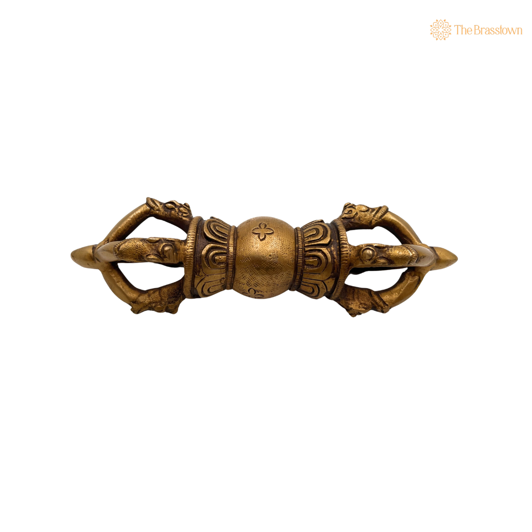 Handcrafted Brass Dorje / Vajra Idol – Tibetan Thunderbolt Scepter for Puja &amp; Spiritual Décor 7 Inch