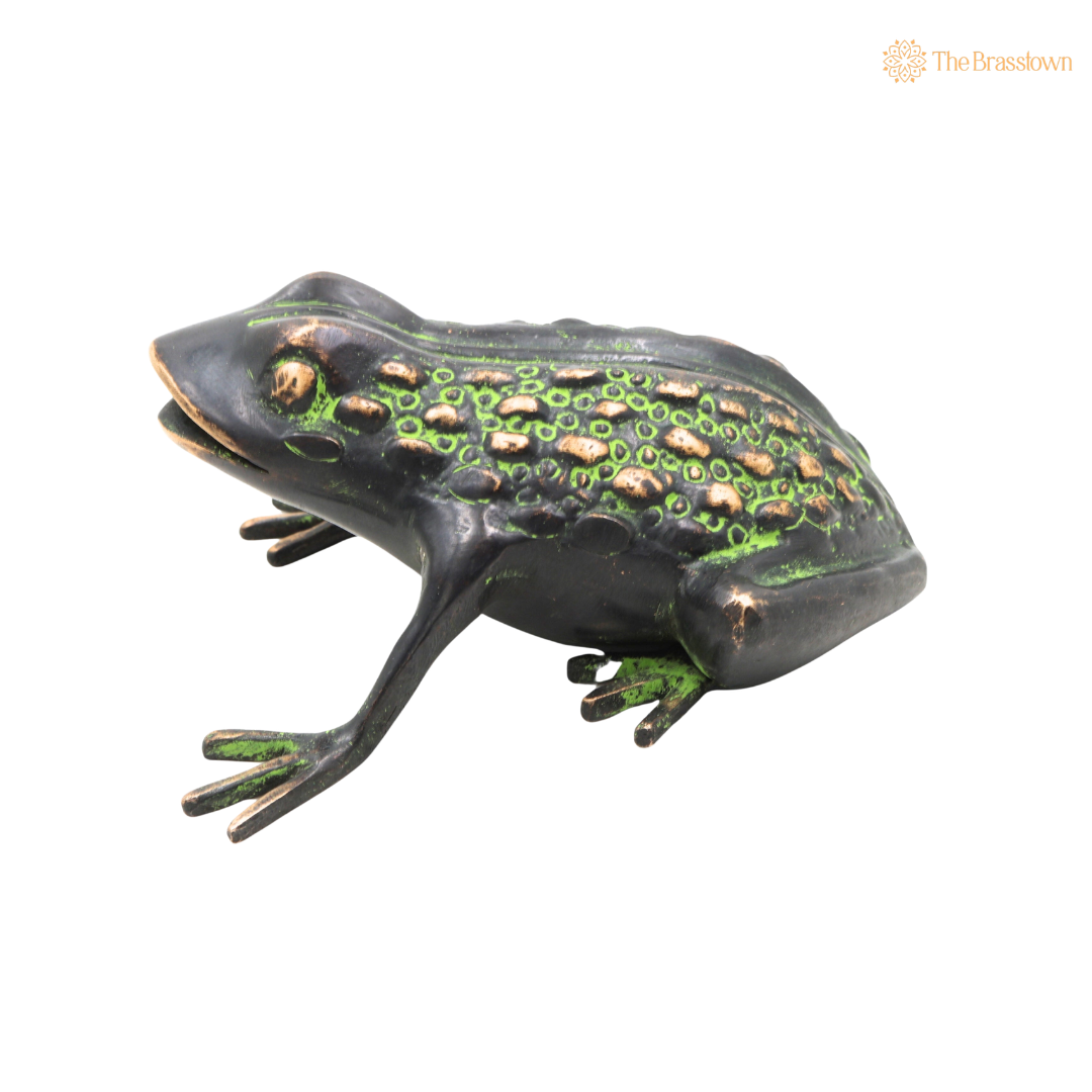 Handcrafted Brass Frog Figurine - Sculpture for Prosperity, Good Luck &amp; Positive Energy Feng Shui Vastu Wealth Figurine 3 Inch