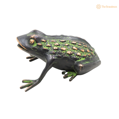 Handcrafted Brass Frog Figurine - Sculpture for Prosperity, Good Luck &amp; Positive Energy Feng Shui Vastu Wealth Figurine 3 Inch