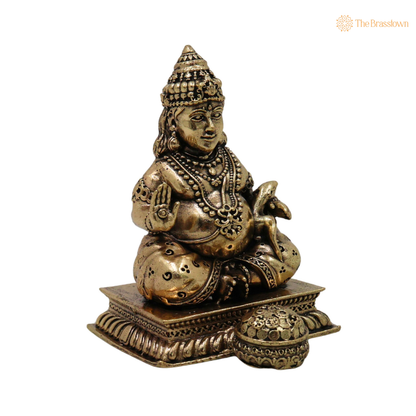 Brass Kubera Idol 3 Inch side view – antique finish detail