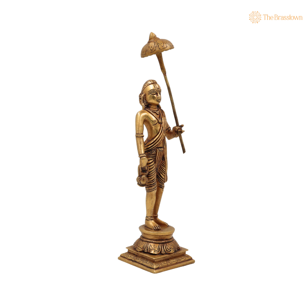 Handcrafted Brass Vamana Idol 11 Inch side view – antique finish detail