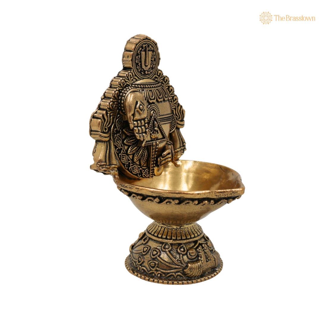 Brass Balaji Deepam 4 Inch side view – antique finish detail