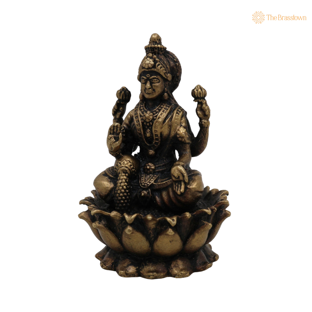 Brass Handcrafted Lakshmi Idol 2.5 Inch side view – antique finish detail
