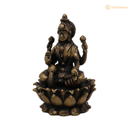 Brass Handcrafted Lakshmi Idol 2.5 Inch side view – antique finish detail