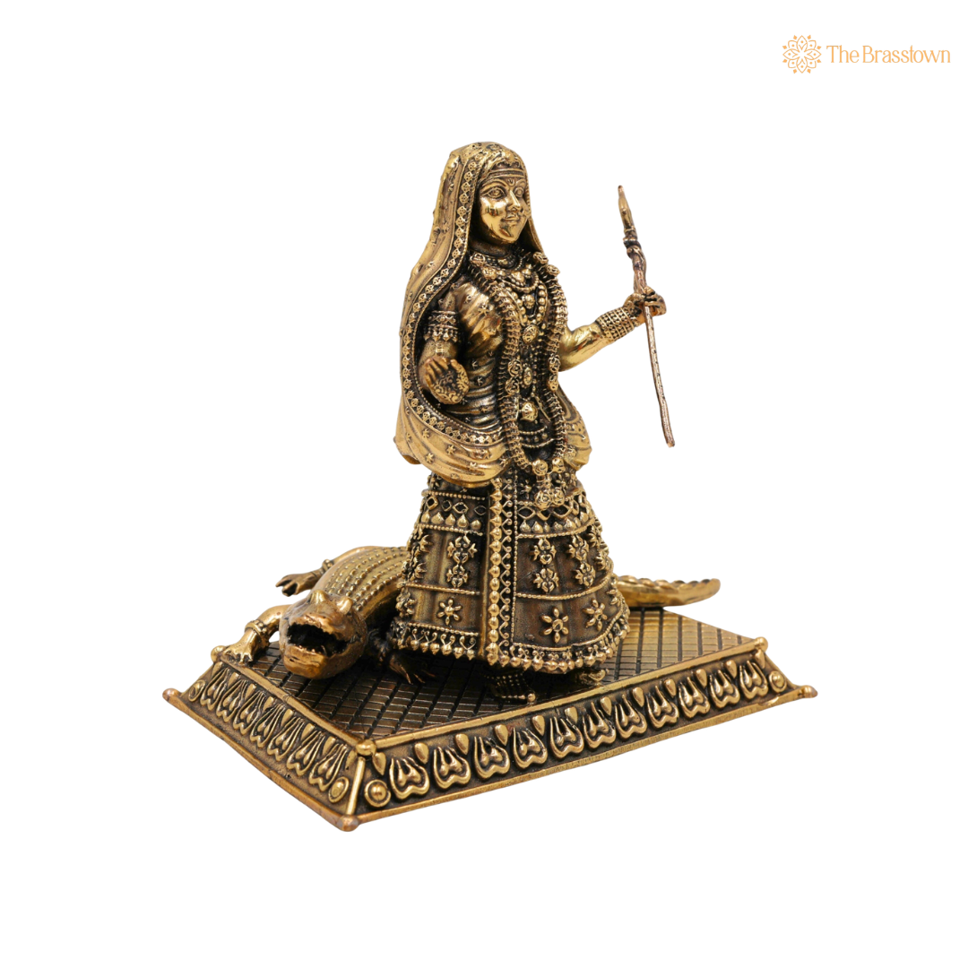 Brass Khodiyar Mata Idol – Handcrafted Khodal Maa Murti / Vigraha for Home Pooja, Temple Décor &amp; Spiritual Blessings 4.5 Inch