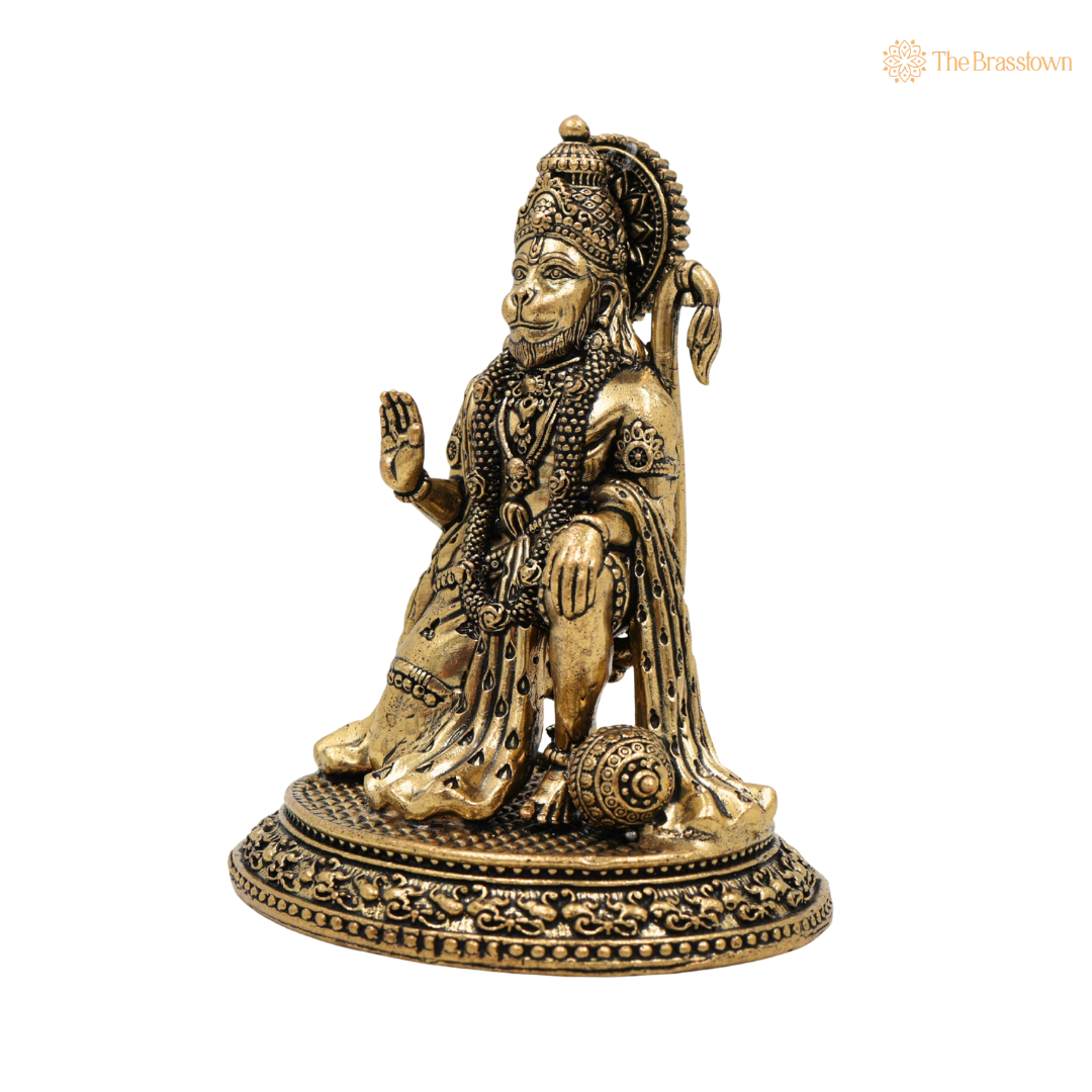 Brass Hanuman Idol 4.5 Inch side view – antique finish detail