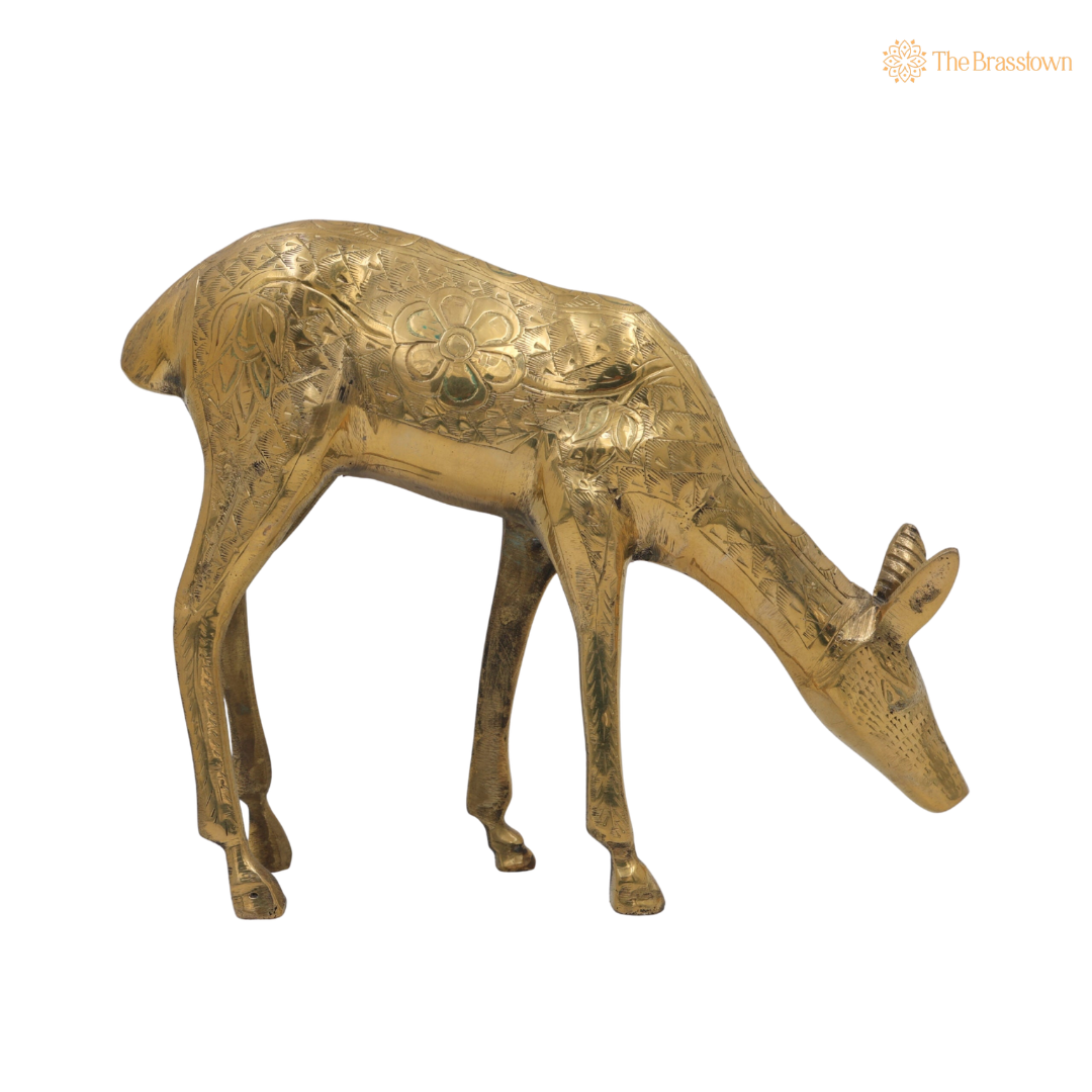 Brass Blackbuck Deer Idol 8 Inch side view – antique finish detail