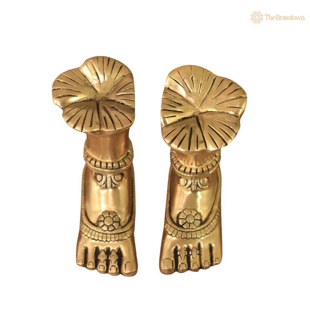 Handcrafted Brass Divine Feet of 5 Inch side view – antique finish detail