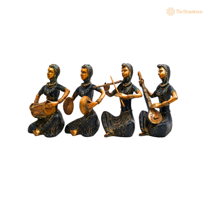 Handcrafted Brass Lady Musician Set of 4 – Traditional Brass Musical Figurines Orchestra Sculpture for Home Décor &amp; Luxury Gifting 12 Inch