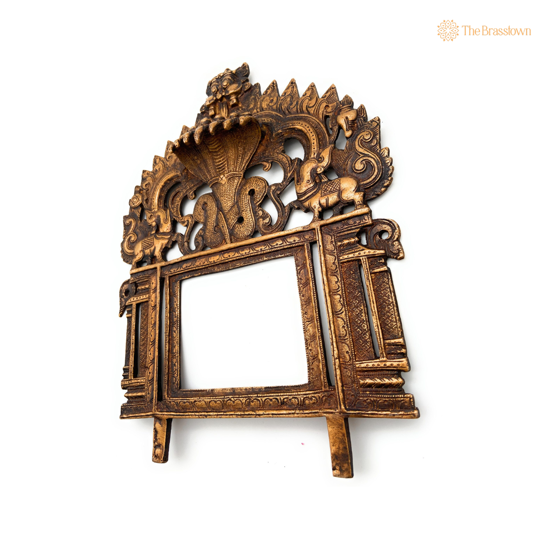 Antique Brass Temple Arch Frame with Mythical Motifs 11.5 Inch