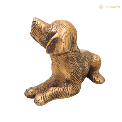 Handcrafted Brass Dog Statue – Handmade Brass Dog ( Kukkura ) Idol for Home Décor, Pooja, Collectibles &amp; Gifting 4.5 Inch
