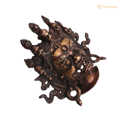 Brass Kala Bhairava Face Wall Hanging – Traditional Bhairavnath Mukh Wall Décor for Pooja, Vastu, Temple &amp; Spiritual Gifting 7.5 Inch