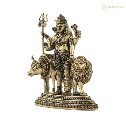 Brass Ardhanarishvara Idol with Nandi 4.5 Inch side view – antique finish detail